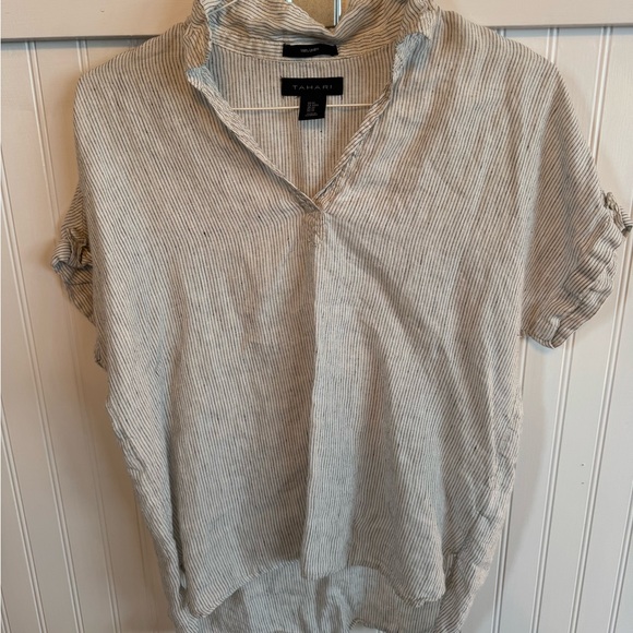 Tahari Tops - LINEN 100% TAHARI Striped Women's Tunic Shirt Top Size M Short Sleeve Loose Fit